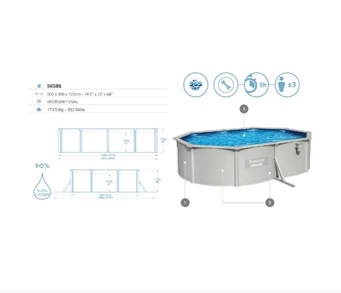 Bestway Hydrium Steel Wall Pool Set, Oval with Sand Filter Pump, 5.00m x 3.60m x 1.20m - 56586 - Image 2