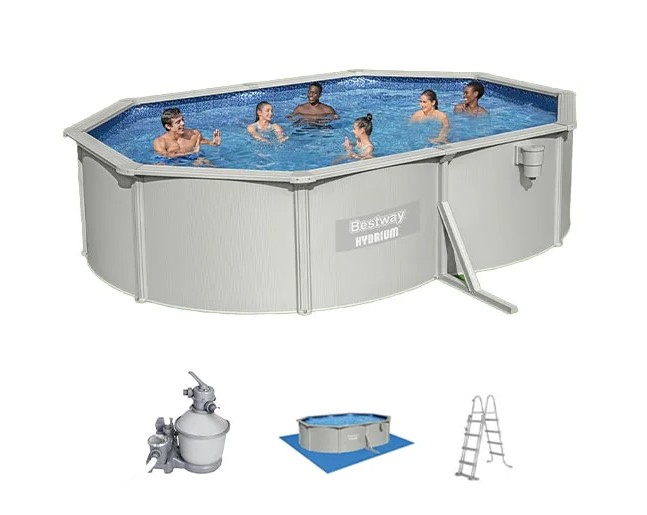 Bestway Hydrium Steel Wall Pool Set, Oval with Sand Filter Pump, 5.00m x 3.60m x 1.20m - 56586