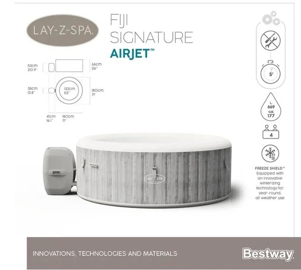Bestway Lay-Z-Spa Fiji AirJet Inflatable Hot Tub Spa 2-4 Person, 1.80m x 66cm - 60085 - Image 7